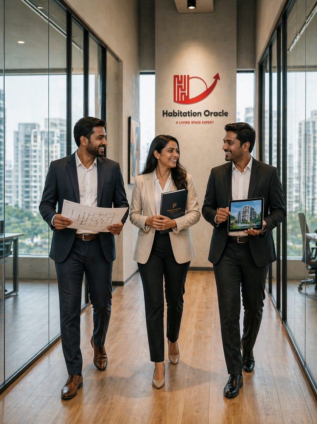 Real estate consultants at The Habitation Oracle office in West Pune, providing expert property investment advice for luxury residential projects in Baner, Balewadi, and Hinjewadi.