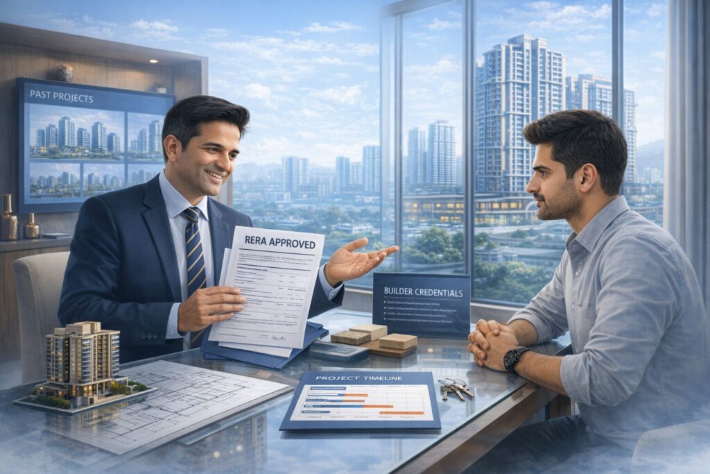 Habitation Oracle consultant verifying RERA approval and builder credentials for a real estate investment in West Pune